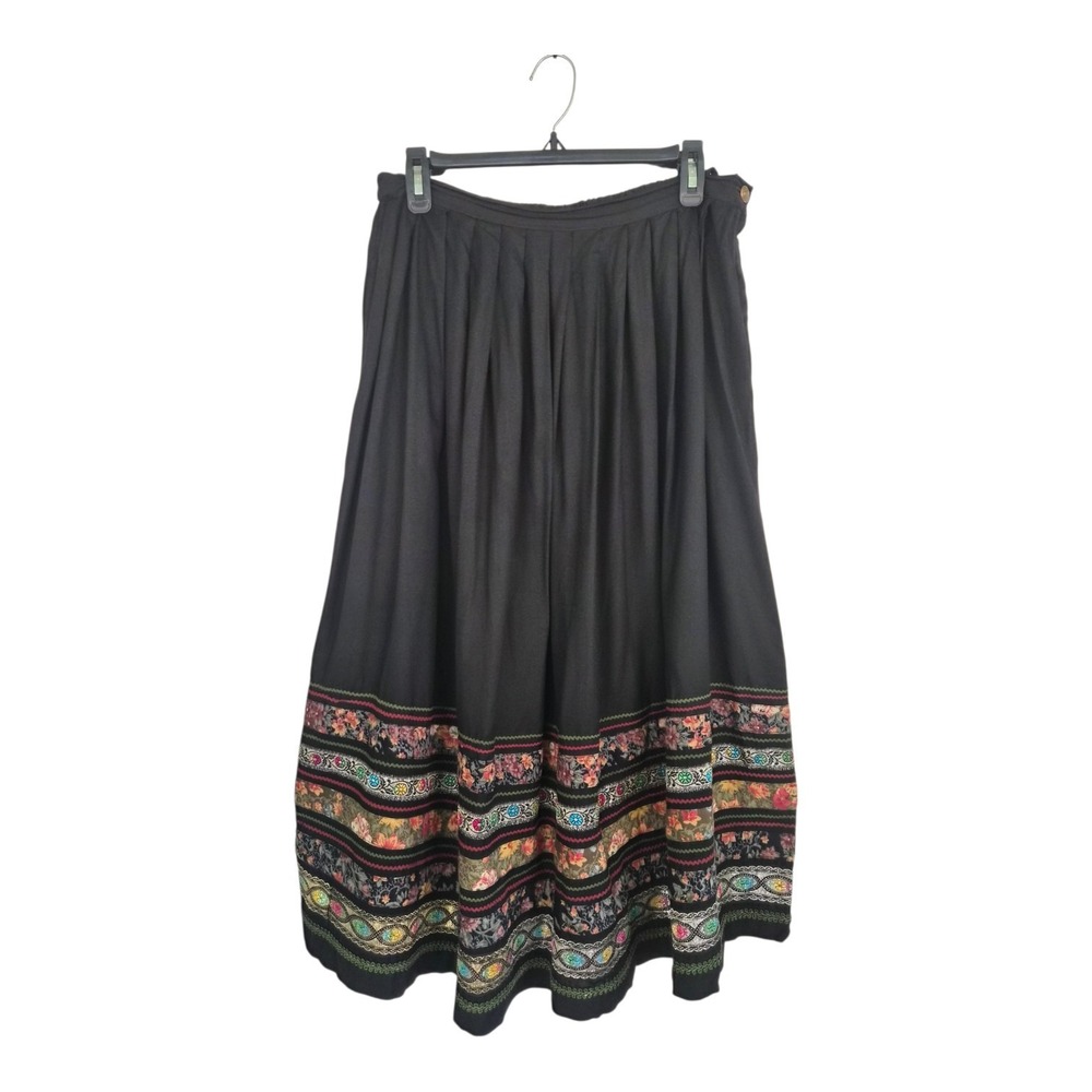 The East Custom Collection Black Floral Border Maxi Skirt Boho Folk Prairie L